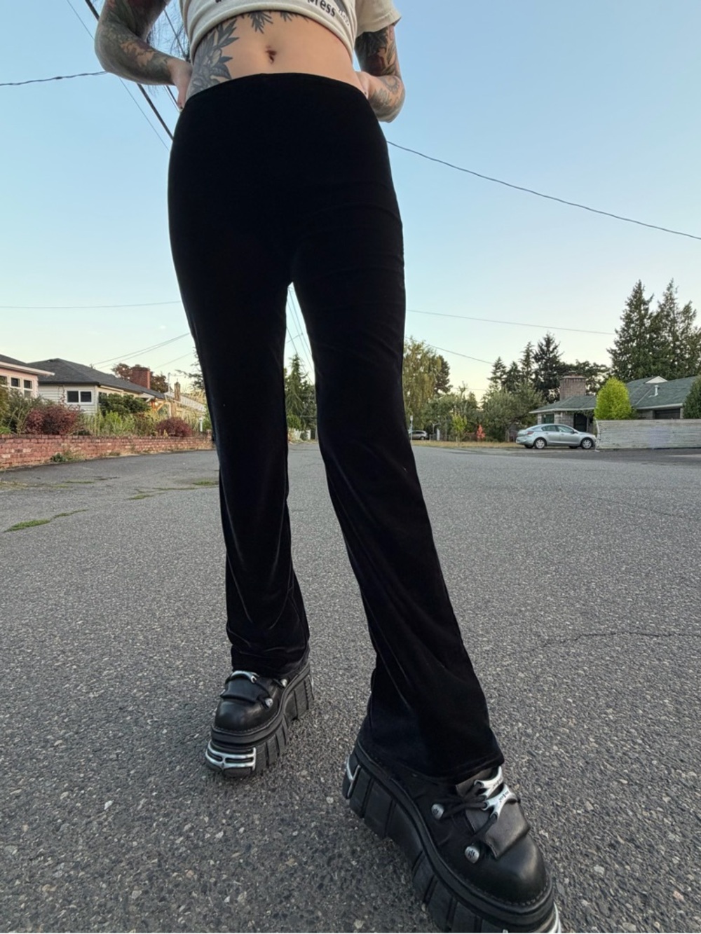 Vintage 90s Black Velvet Pinstripe Flare Pants